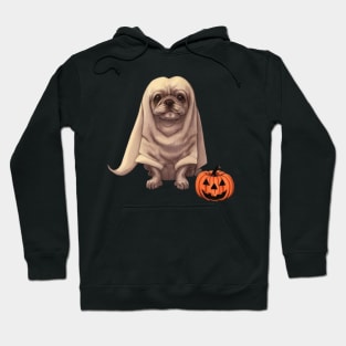 Spooky Halloween Ghost Puppy Fluffy French Bulldog Puppy with Pumpkin Hoodie